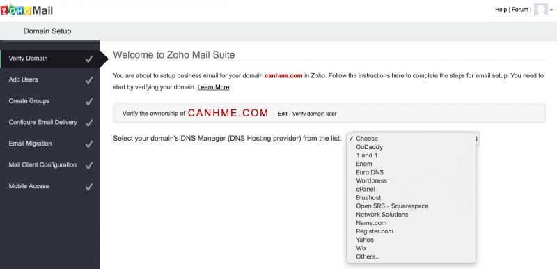 Tạo email tên miền riêng miễn phí với Zoho